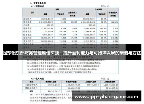 足球俱乐部财务管理最佳实践：提升盈利能力与可持续发展的策略与方法
